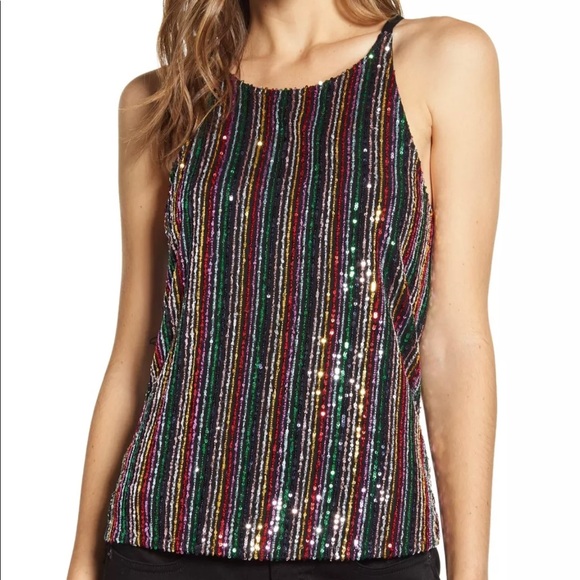 Sanctuary Black Cyber Sequins Tank Top Size S 4 6 Stretch Blouse Party Cute - Picture 15 of 16